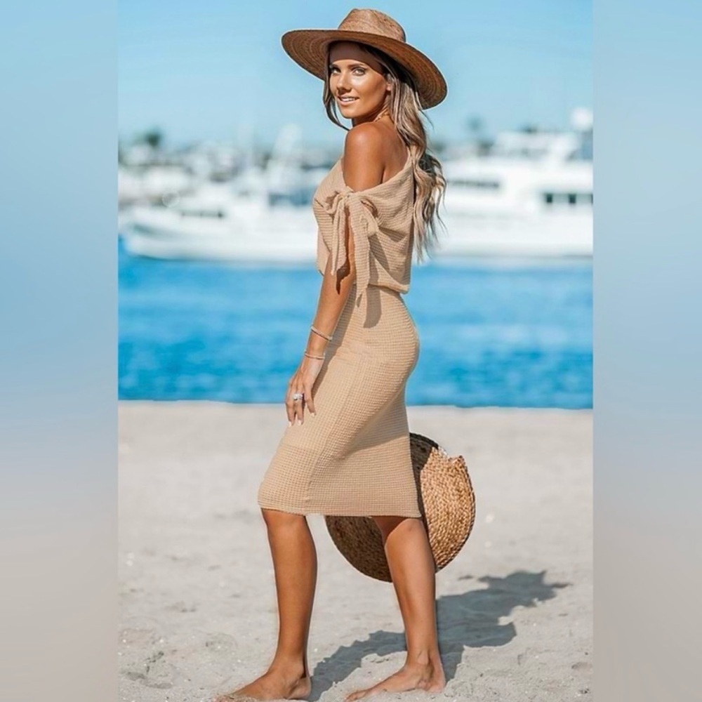Cupshe Tan One Shoulder Dress Midi Female xl - Picture 3 of 5